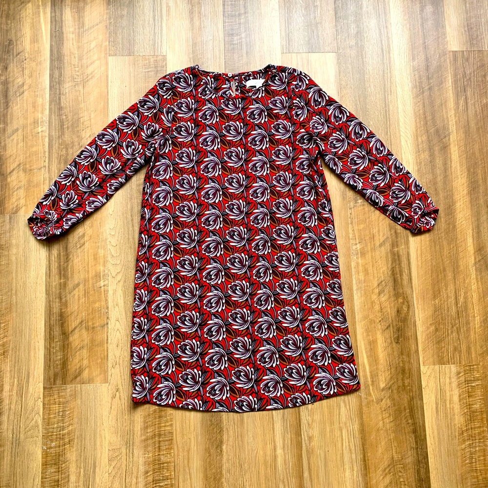 LOFT red floral shift dress